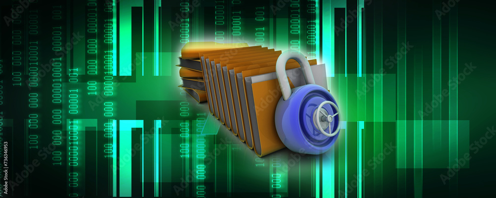 Poster 3d rendering folder protected lock