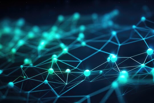 Futuristic Blue and Green Network Lines, Abstract technology background with connecting dots and lines. Network concept. 3d rendering, Ai generated