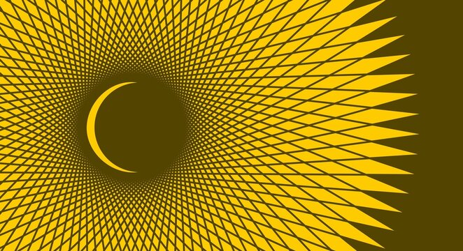 Sonne und Mond Design Element - Runde Figur mit symmetrischen Linien und Zacken - Halbton Effekt - Hintergrund