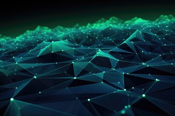 Futuristic Blue and Green Network Lines, Abstract technology background with connecting dots and lines. Network concept. 3d rendering, Ai generated