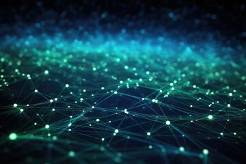 Futuristic Blue and Green Network Lines, Abstract technology background with connection lines and dots. 3D Rendering, Ai generated