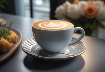 Coffee in a clear glass placed on a wooden table There was a vas