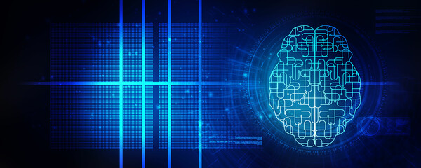 2d illustration Concept of thinking, background with brain, Abstract Artificial intelligence. Technology web background

