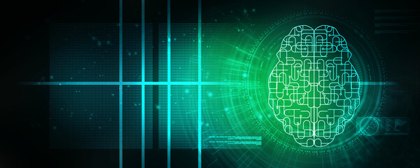 2d illustration Concept of thinking, background with brain, Abstract Artificial intelligence. Technology web background
