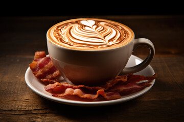 Bacon Coffee Latte on a dark background - obrazy, fototapety, plakaty