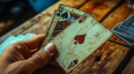 Hand holding two cards. The 2 of hearts and the 2 of spades. On top of the picture its written The Old Crew 