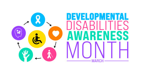 March is Developmental Disabilities Awareness Month background template. Holiday concept. use to background, banner, placard, card, and poster design template with text inscription and standard color. - obrazy, fototapety, plakaty