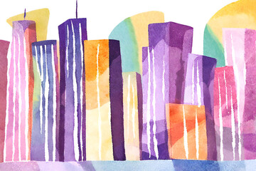 Bold watercolor brush strokes background, Watercolor abstract background, cityscape in abstract watercolor style, urban life