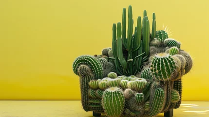 Abwaschbare Fototapete Armchair made of cactus on yellow background. © Pavel