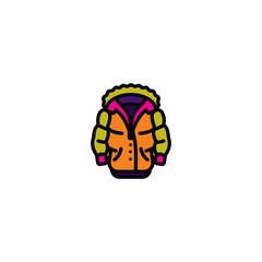 Original vector illustration. The badge of a puffed warm winter jacket with a hood.