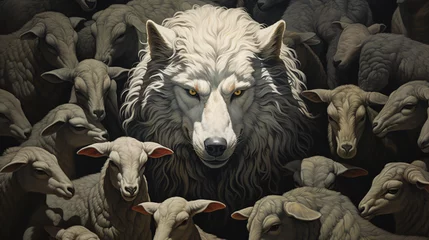 Tuinposter A wolf among sheep a wolf with evil intentions © Waji