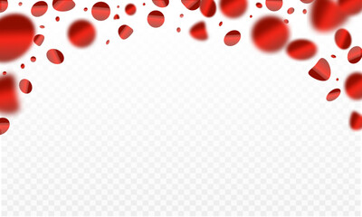 Red confetti background, isolated on transparent background. Vector illustration.