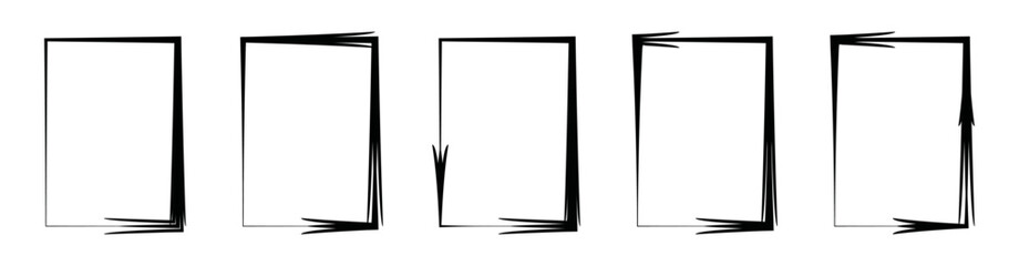 Grunge brush outline frames border set. Rectangle pencil frames border shape elements. Hand drawn sketch borders collection.