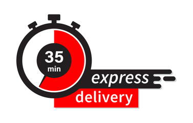 Express delivery fast shipping service vector illustration image with stopwatch in red color. Fast delivery icon for apps and website. Delivery concept. Flat design.