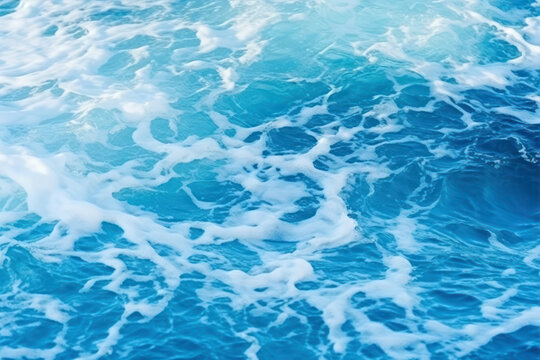 blue sea water with foam as background, close-up of photo