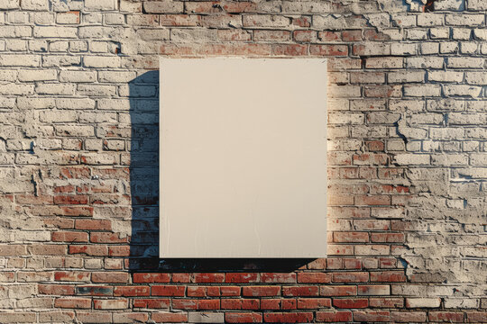 Mock up of blank canvas on loft brick wall background, copy space