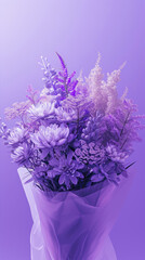 Bouquet of spring flowers in a vase on a purple background