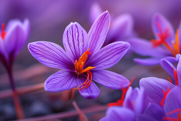 In autumn, purple saffron blooms with harvest flowers collected AI Generative