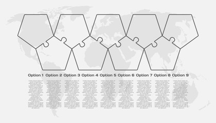 Nine piece infographic pentagon puzzle process