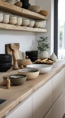 Fototapeta na wymiar Kitchen Interior design, minimal style, Nordic style, white and wood.