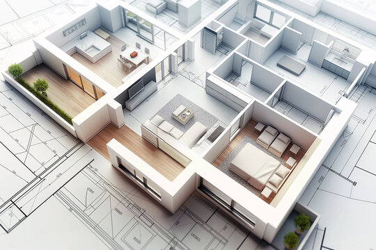 Plano de diseño arquitectónico: definición detallada de espacios interiores para proyecto inmobiliario - Plano arquitectónico 3D