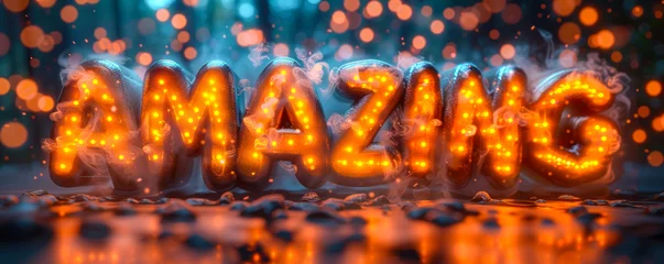 Fototapete Positive Typografie Bold 3D lettering of the word AMAZING with a dynamic, impactful font, exuding a strong message of excitement, excellence, and positive feedback