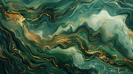 Marble Ink, watercolor paint green pastel with gold foil abstract background - AI Generated
