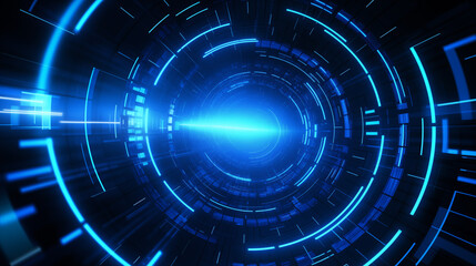 Fototapeta premium Abstract background of blue technology circular light pattern or hud, futuristic pathway or portal