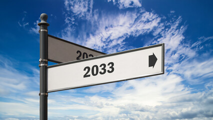 Fototapeta na wymiar Signposts the direct way to 2033