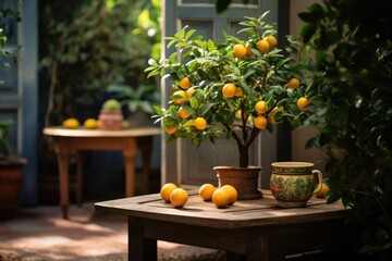 raditional Vietnamese courtyard house. Tet Holiday, Vietnamese New Year. Kumquat tree. Symbol of wealth in Asia. Lunar New Year. Life of the Vietnamese.