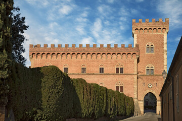 Bolgheri, Livorno, Tuscany, Italy. The ancient castle in the village made famous by a poem by Giosue Carducci - 736362762