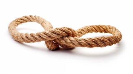 brown piece of rope knot in the center twisted isolated on white background