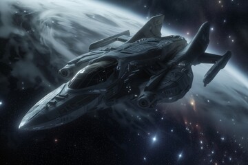 Interstellar spaceship of the future. Spaceship in far space