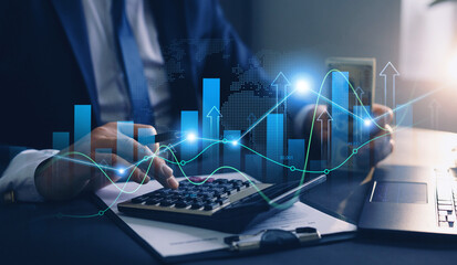 Development graph profit and investment.Digital financial chart indicators, stock market business...
