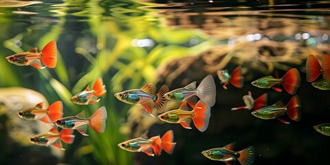 Within the Idyllic Pond: Clusters of Stunning Guppy Fish Create a Mesmerizing Display