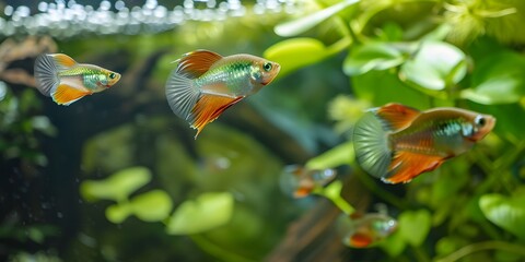 Within the Idyllic Pond: Clusters of Stunning Guppy Fish Create a Mesmerizing Display