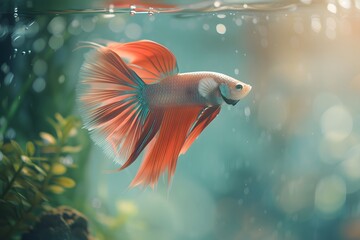 Amidst the Transparent Confines: Beautiful Betta Fish Flourish in the Aquarium