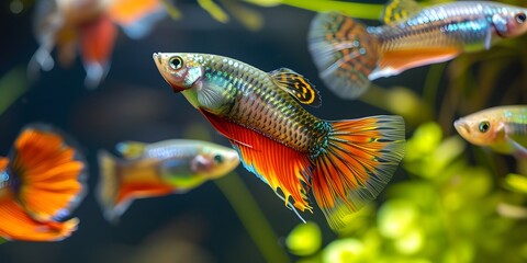 Serene and picturesque, a pond comes alive with the beauty guppy and grace of dancing lotus blossoms