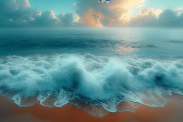 Nature's symphony echoes through the sky as waves crash upon the aqua shore, a breathtaking...