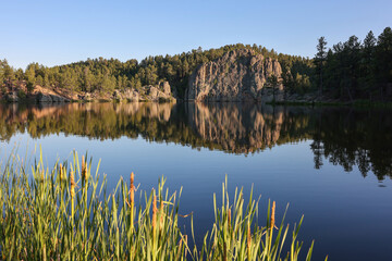 Reflection of Lenker Rock at Legion Lake in Custer State Park, Custer, South Dakota	
