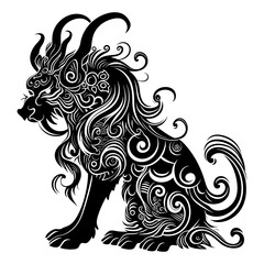 Fototapeta premium Silhouette Xiezhi or haetae the Mythical Creature ancient beast black color only