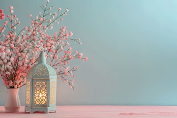 Islam people in ramadhan with a lantern on the mosque, food, happpy vibes, islamic and floating lantern background