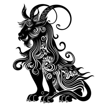 Silhouette Xiezhi or haetae the Mythical Creature ancient beast black color only