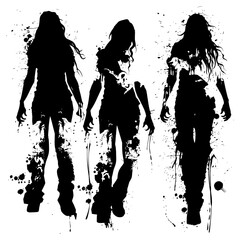 Silhouette zombie women black color only full body - obrazy, fototapety, plakaty