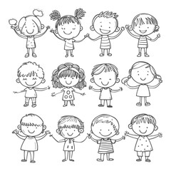 well hand drawing kids set doodle style illustration