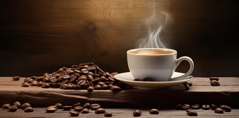 Kaffeetasse mit einem Kaffee und Verzierung durch Milchschaum, Schöne Tasse auf dem Tisch