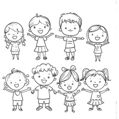 well hand drawing kids set doodle style illustration