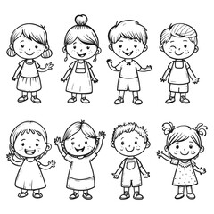 well hand drawing kids set doodle style illustration