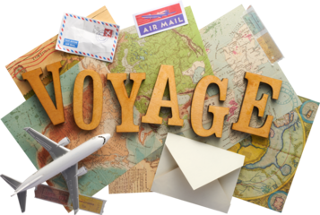 Premium Isolated for voyage and travel elements with airplane and maps