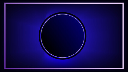 Rectangle frame with circle over purple colors dark night background copy space